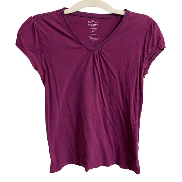 Old Navy T Shirt  Girls Size xxlg Magenta V Neck  100% Cotton Plus Basic Capsule - Picture 1 of 4